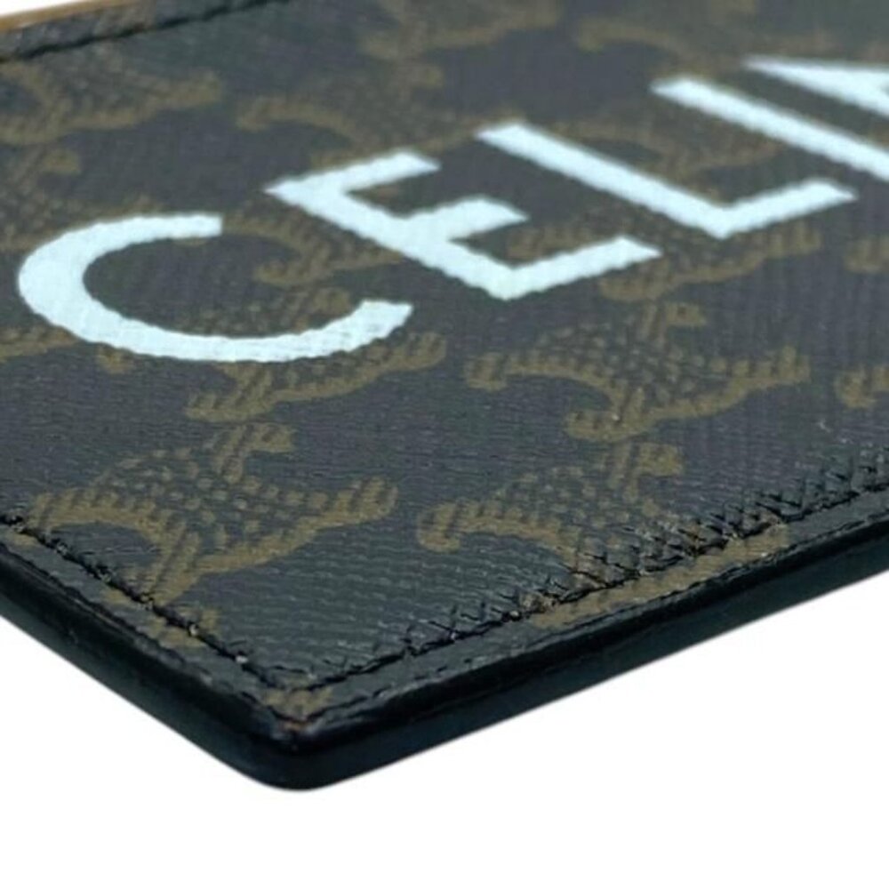 Celine Card Case Pass Case Compact Triomphe Logo Leather Brown - Picture 3 of 6